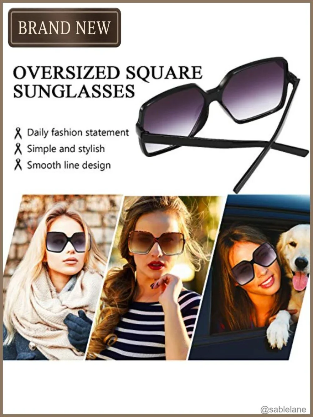 Oversized Square Sunglasses for Women 2 Pack